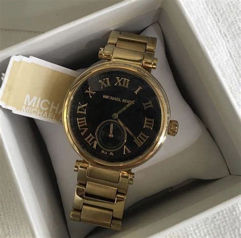 michael kors skylar black and gold watch|Michael Kors Skylar Black Dial Gold.